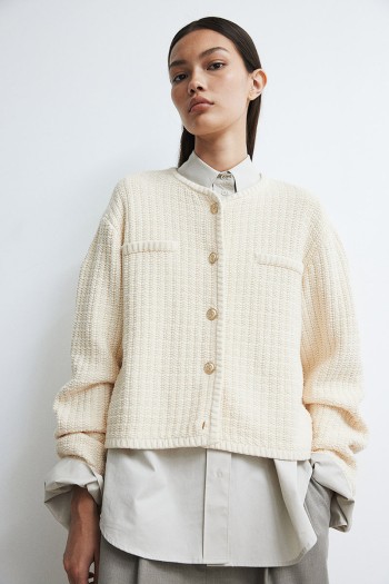 Short Textured-knit Cardigan